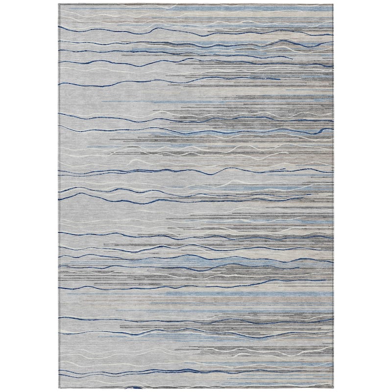 Machine Washable Indoor/ Outdoor Modern Stripe Chantille Rug
