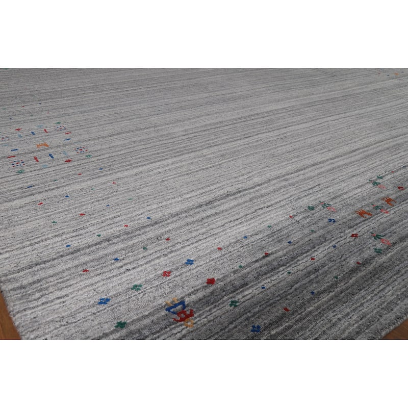 Hand Knotted Oriental 100% Wool Carpet Tribal Stripe Greys & Charcoal Gabbeh Area Rug - 9' 10'' X 8' 3''