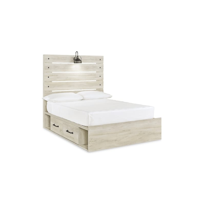 Cambeck Whitewash Panel Bed With 2 Under Bed Storage Drawers