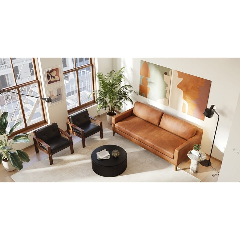 Poly & Bark Zyon 90" Sofa in Cognac Tan - Full Grain Genuine Italian Leather