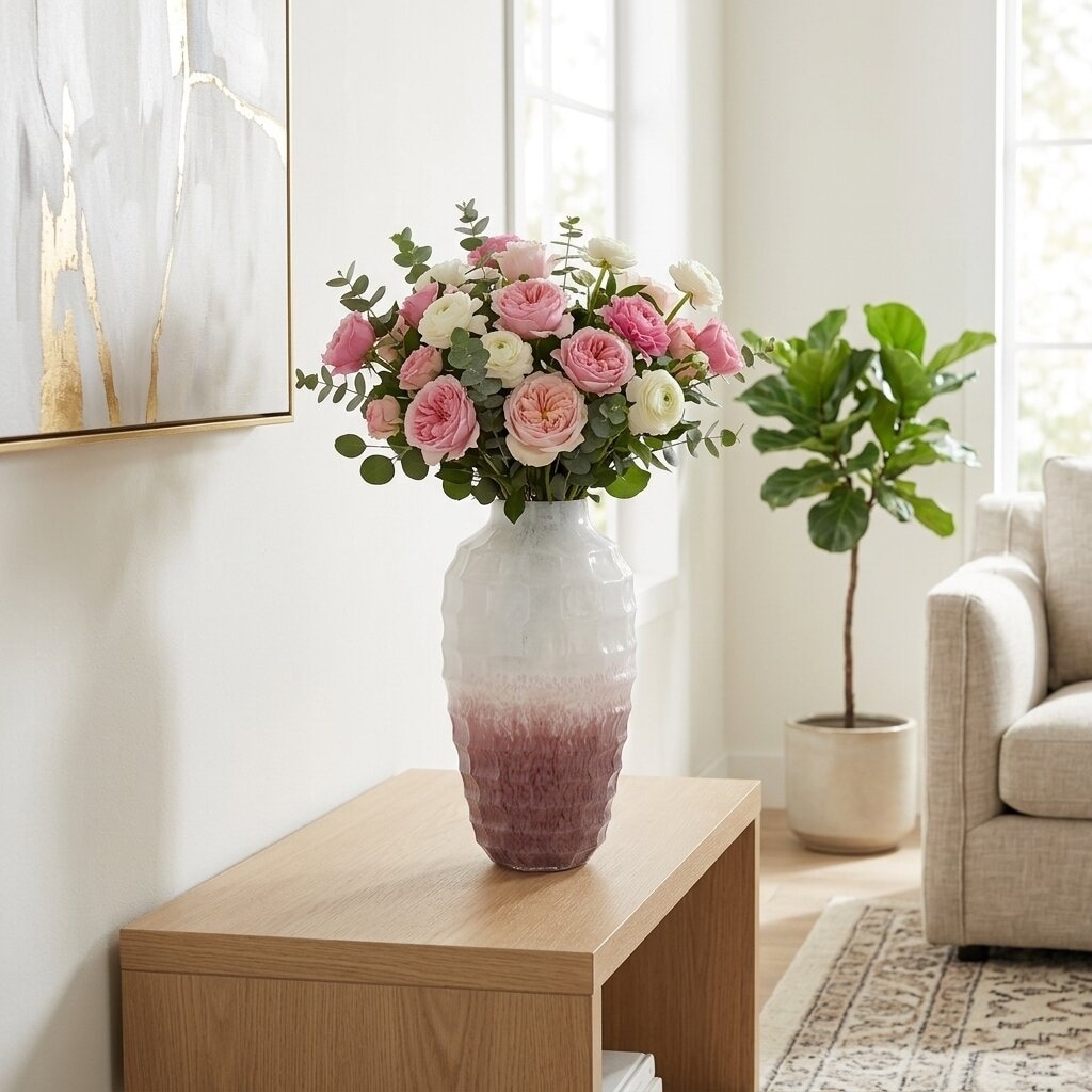 Glass Round Two-Tone Ombre Decorative Vase