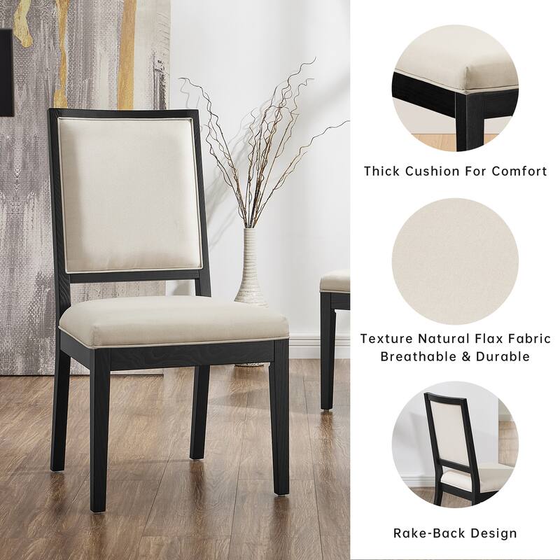 Modern Linen Cushioned Dining Chair, Fully Upholstered Accent Chair