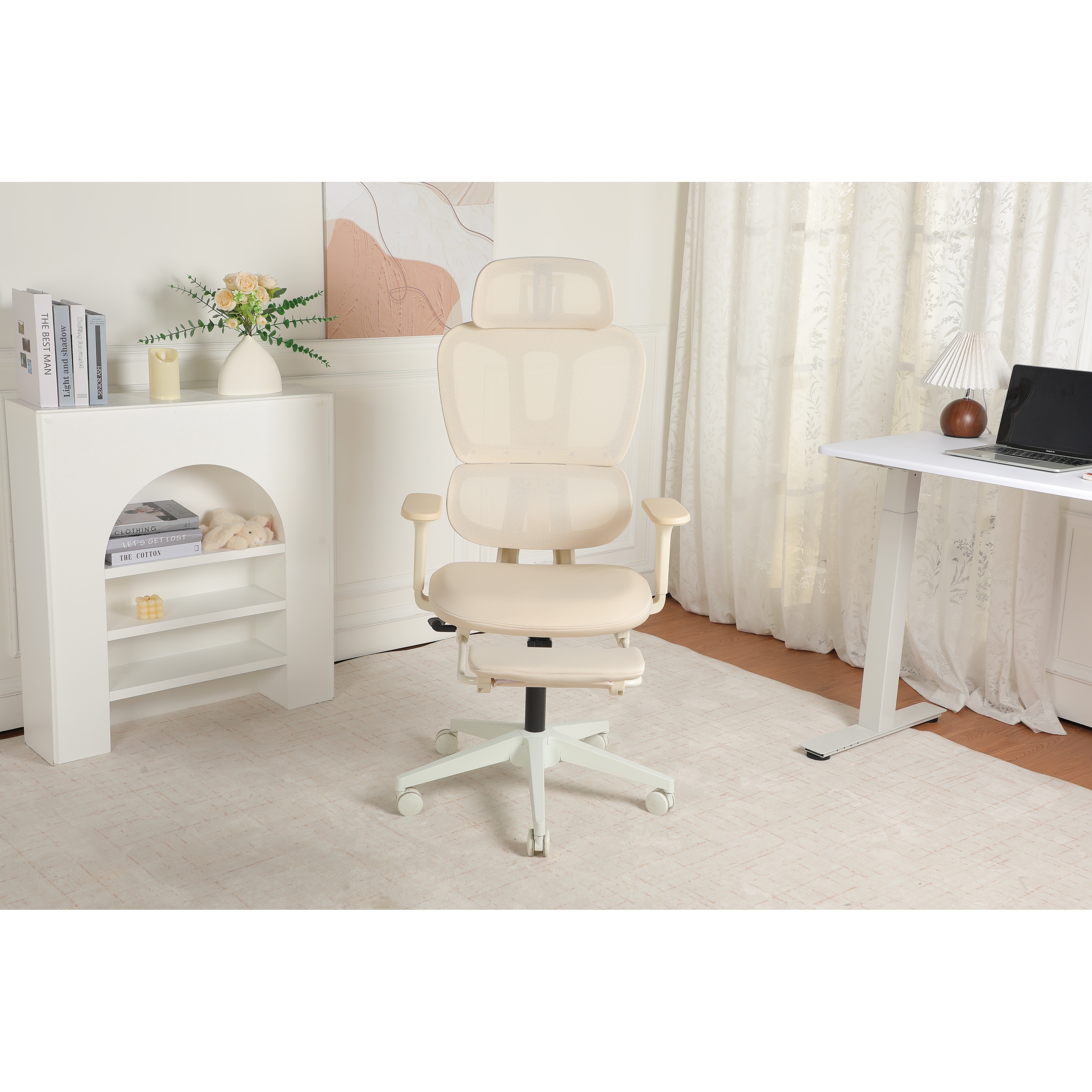 Ergonomic Office Chair with Footrest, High-back Chair with Lumbar Support, 2D Headrest & 4D Armrests,Sponge Cushion & Mesh Back