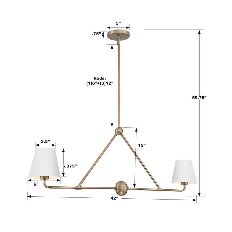 Xavier 2 Light Vibrant Gold and White Chandelier - 42"W x 15"H x 6"D