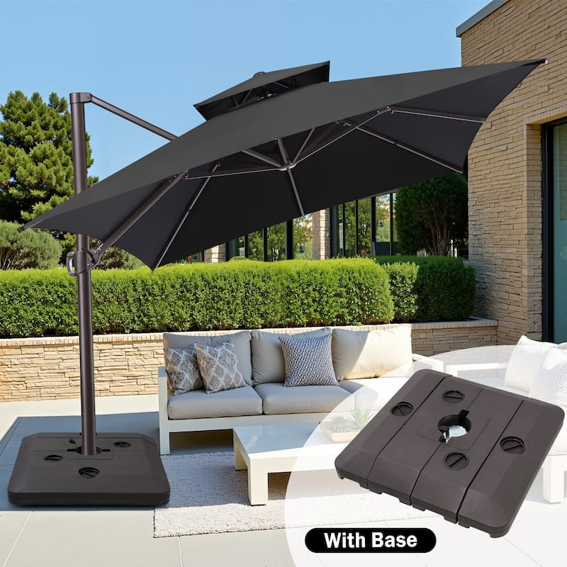 10 x 13 ft Double Top Aluminum Rotating Patio Offset Cantilever Umbrella with Base