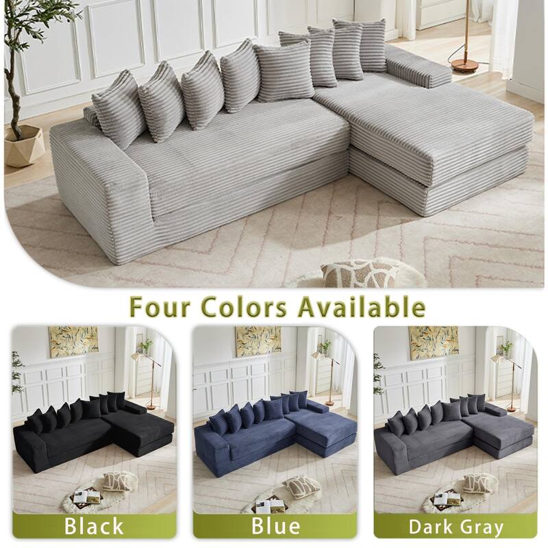 Corduroy L-shaped Chaise Sectional Sofa Convertible Sleeper Sofa Bed