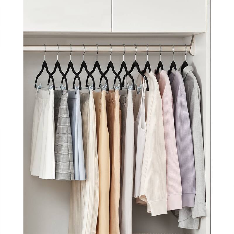 Modern Plastic Non-Slip Velvet Clothes Hangers with 2 Adjustable Clips Suitable for Trousers and Skirts