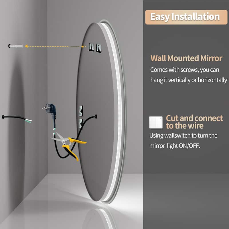 Oval Frameless Dual LED Wall Bathroom Vanity Mirror Dimmable Anti-Fog
