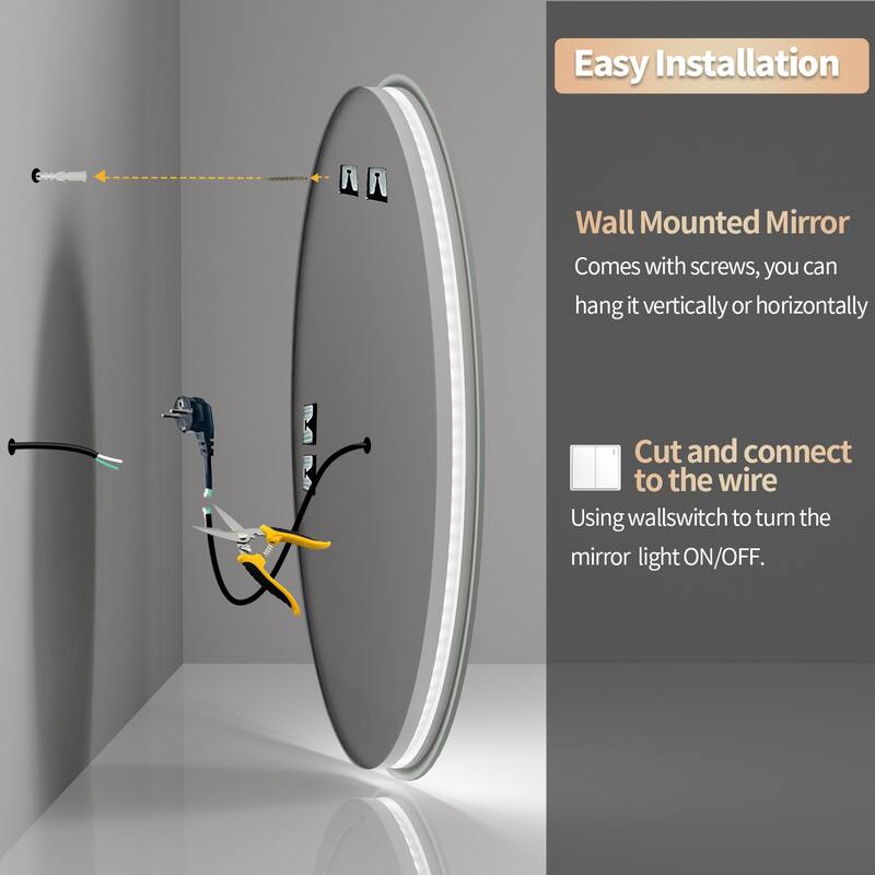 Oval Vanity Mirror with Lights Brightness Adjustment Waterproof Anti-Fog Illuminated Wall with Touch Switch