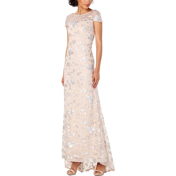 Calvin Klein Womens Formal Dress Mesh Sequined - Nude/Silver