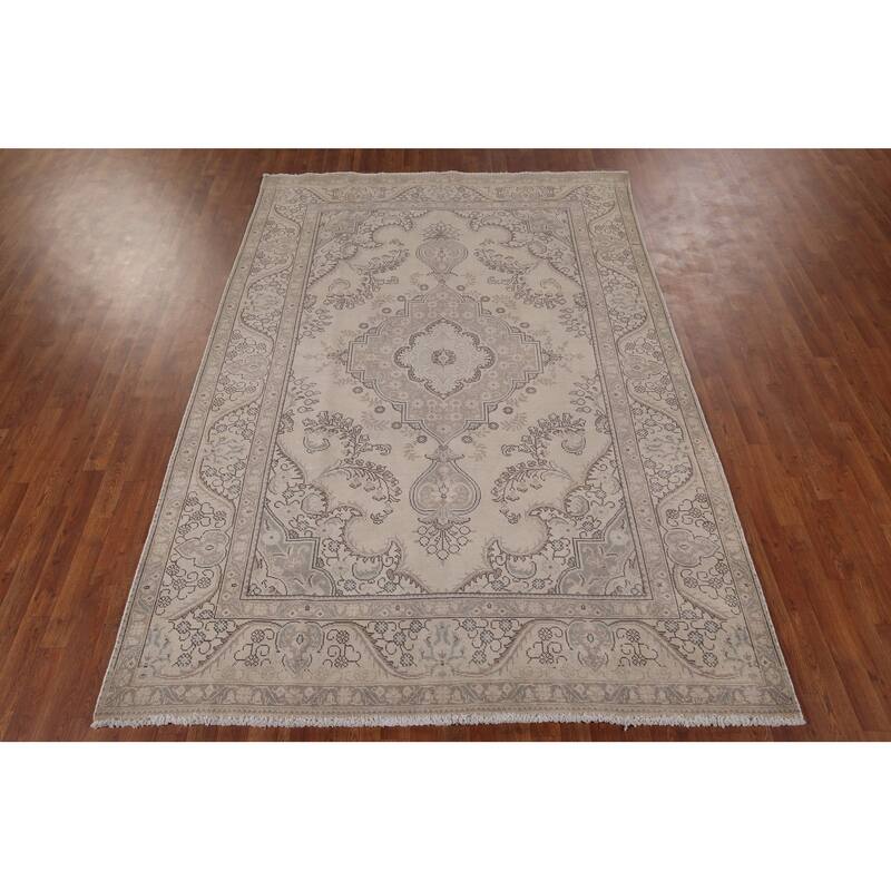 Distressed Tabriz Vintage Persian Rug Handmade Wool Carpet - 6'7" x 9'6"