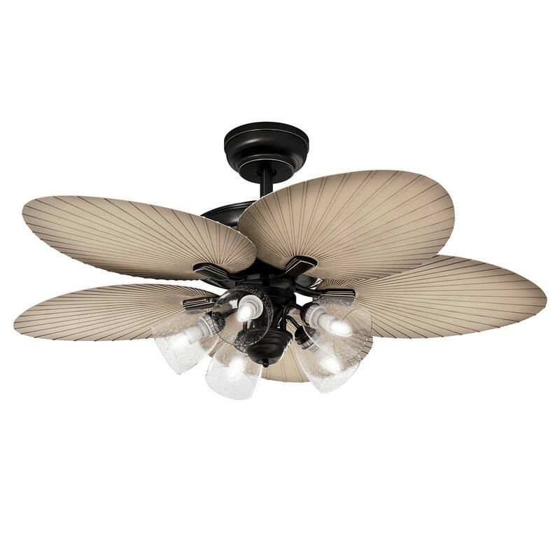 Moasis 52 Inch Tropical Palm Leaf Remote Ceiling Fans with Light and Clear Seeded Glass Light Kit