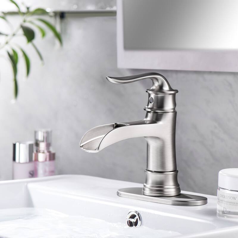 Bathroom Faucet Waterfall Single Handle Vessel Sink Faucet Deck Mount Black Vanity Faucets