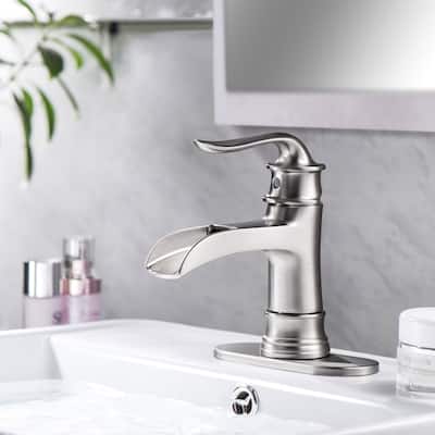 Brushed Nickel Waterfall Single Handle Bathroom Vessel Sink Faucet