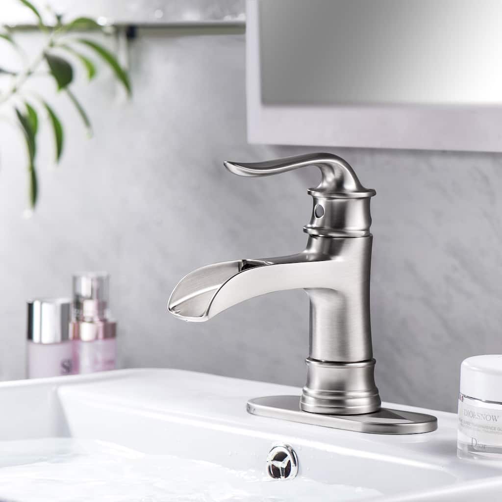 Brushed Nickel Waterfall Single Handle Bathroom Vessel Sink Faucet