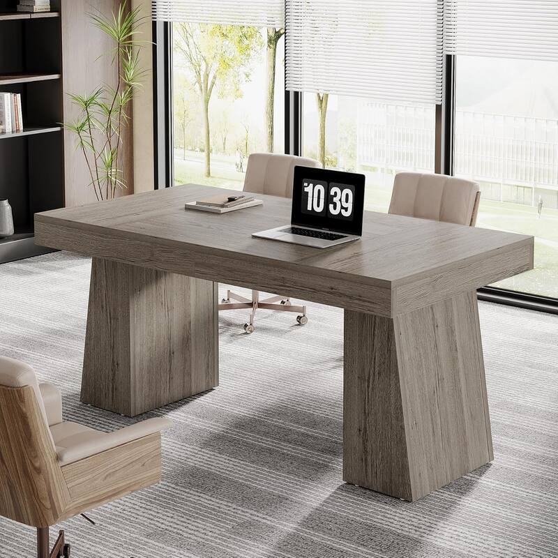 55 Inches Executive Desk with Double Trapezoid Base for home office