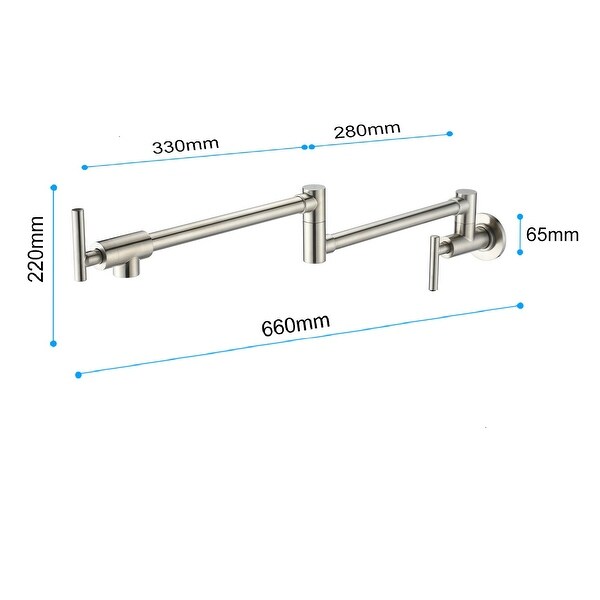 Global Pronex Pot Filler Faucet Wall Mount Solid Brass Kitchen Faucet 2 Handles with Single Hole Double Joint Swing Arm