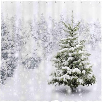 Winter Forest Snowflake Shower Curtain Set - 72x72 Inches