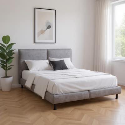 HomeRoots Dark Gray Tufted Upholstered Queen Bed Frame