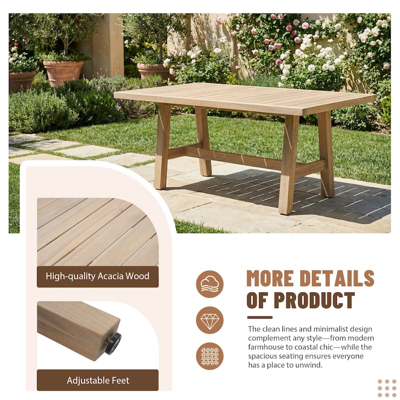 Outdoor Sectional Sofa Set 6-Piece Acacia Wood L-Shaped Corner Sofa Set with Dining Table & Ottoman