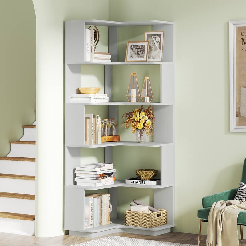 6-Tier Corner Bookshelf, 64.9 Inch Industrial Bookcase with Baffles