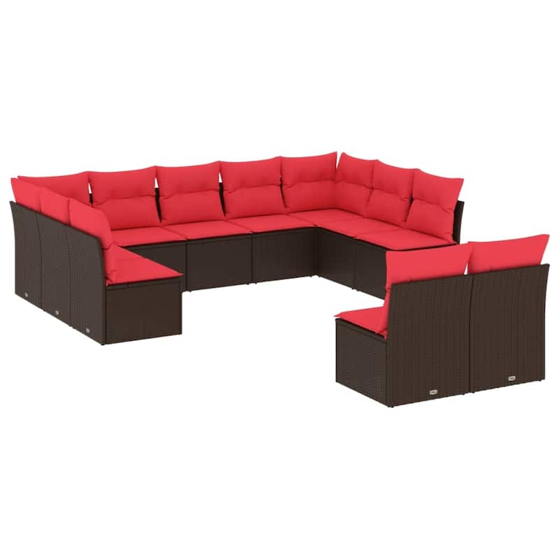 vidaXL 11/12 Piece Patio Sofa Set with Cushions Black/Brown/Gray Poly Rattan - 21.7 x 24.4 x 27.2