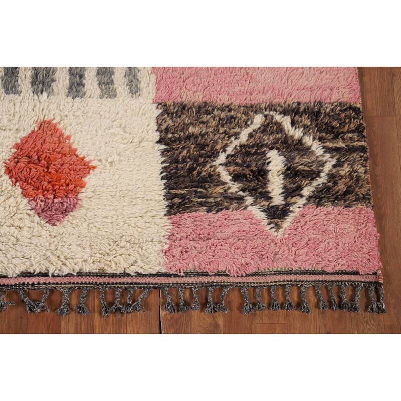 Geometric Plush Moroccan Oriental Area Rug Handmade Beige Wool Carpet - 5'11" x 10'1"