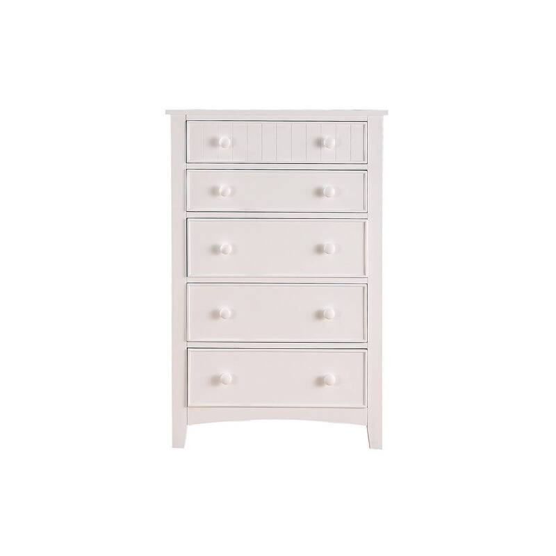 Twin Size Plywood Platform Bed Set with Vertical Line Headboard, Nightstand and 5-Drawer Chest