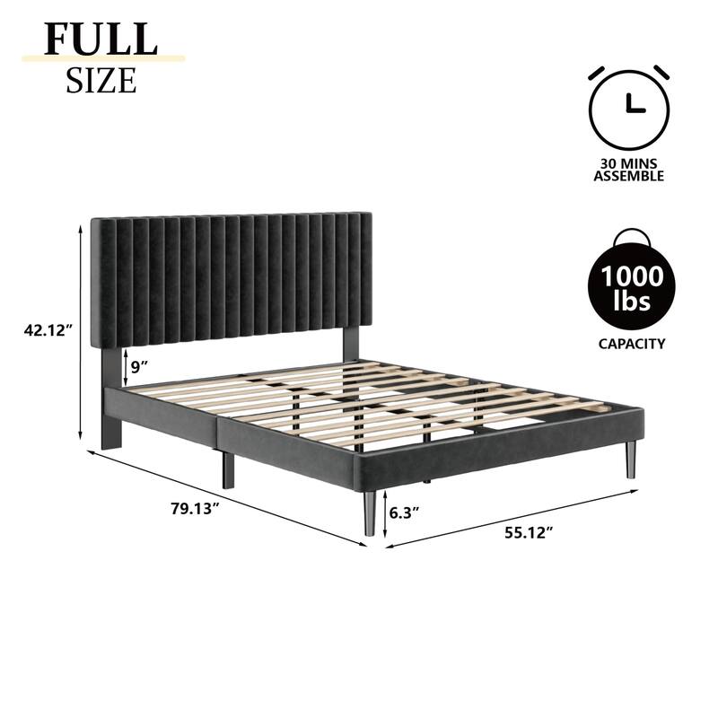Bed Frame with Velvet Upholstered Headboard