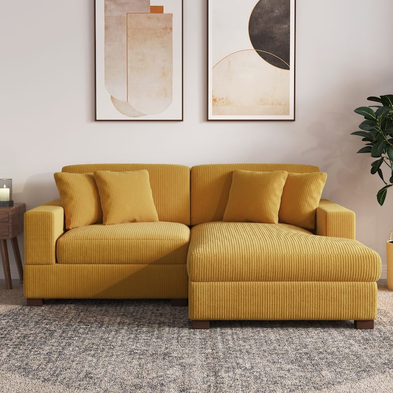 Modern L-Shaped Corduroy Modular Sectional Couch Sofa with Pillows - Orange-L - Right Facing