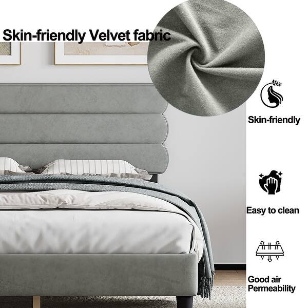 slide 2 of 29, Queen Size Platform Bed Frame with Headboard & Wooden Slats Support for Kids Teens Adults No Box Spring, Easy Assembly LIGHT GREY
