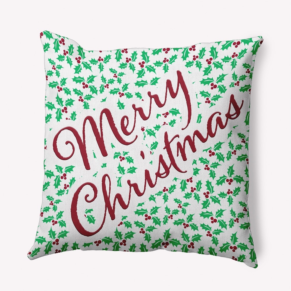 Merry Christmas with Holly Accent Pillow