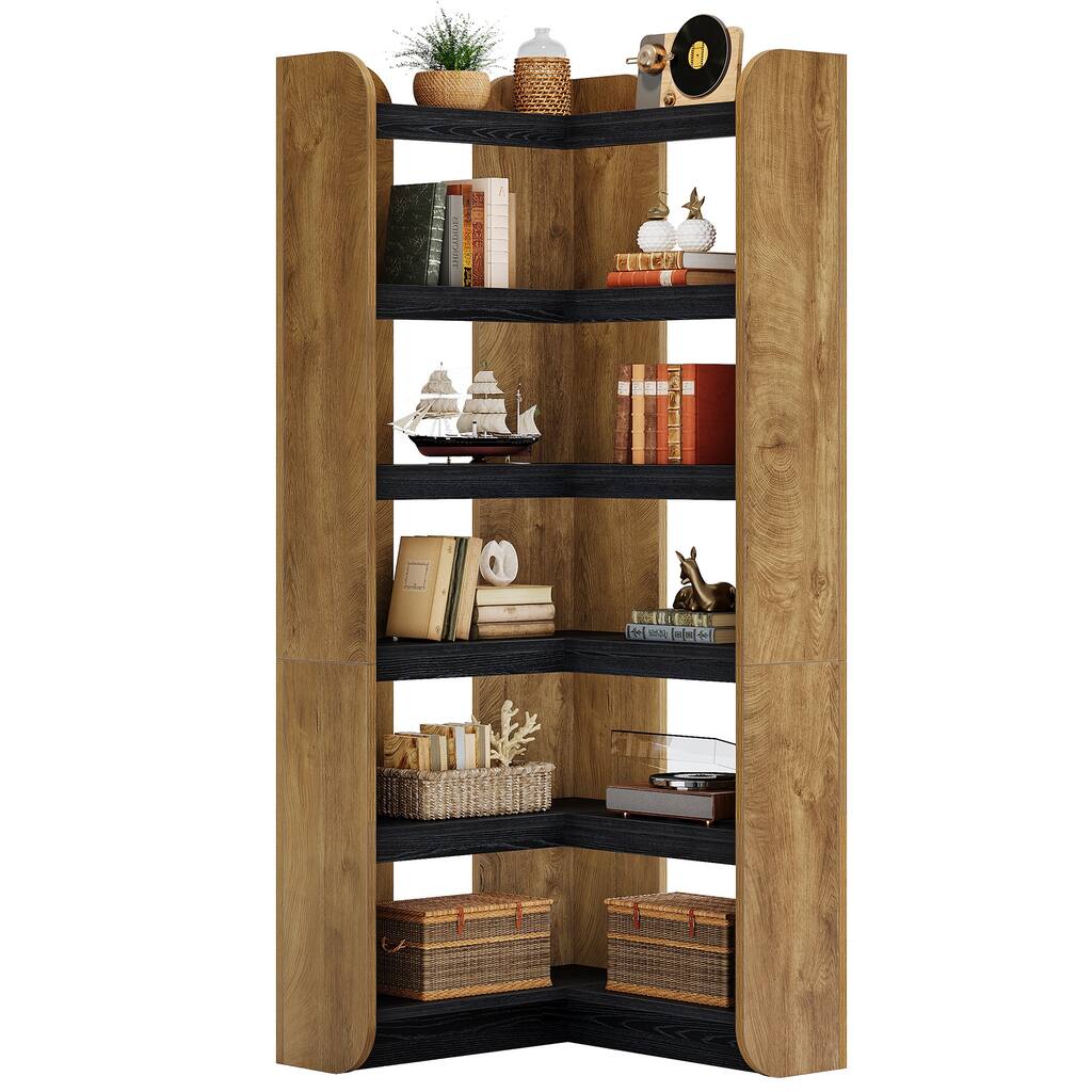 6-Tier Corner Bookshelf, 70.9-Inch Tall Wooden Bookcase