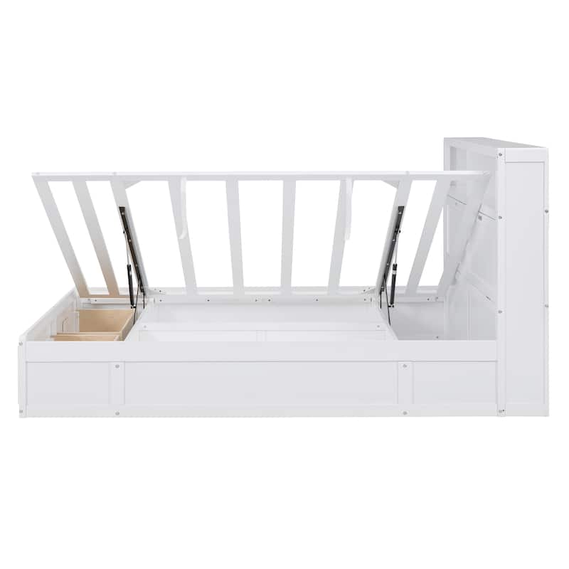 Wood Queen Size Hydraulic Platform Bed with Storage LED Headboard & Charging Station and 2 Drawers