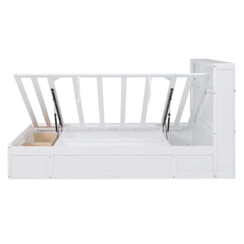 Wooden Platform Bed with Storage LED Headboard, Charging Station and 2 Drawers