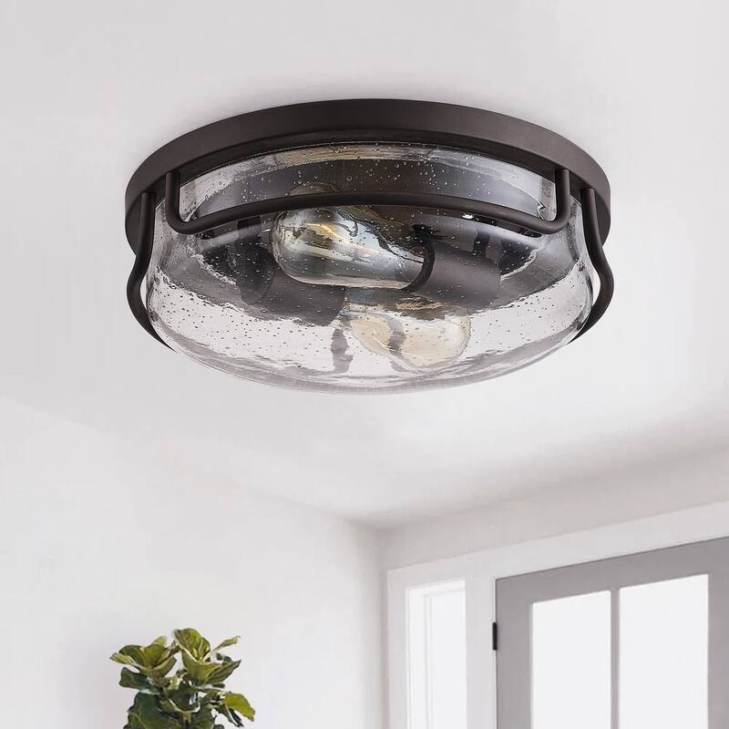 Vintage Rustic 2-Light Clear Glass Design Flush Mount Ceiling Lamp - Oil Rubbed Bronze