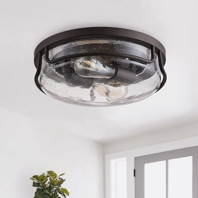 Vintage Rustic 2-Light Clear Glass Design Flush Mount Ceiling Light