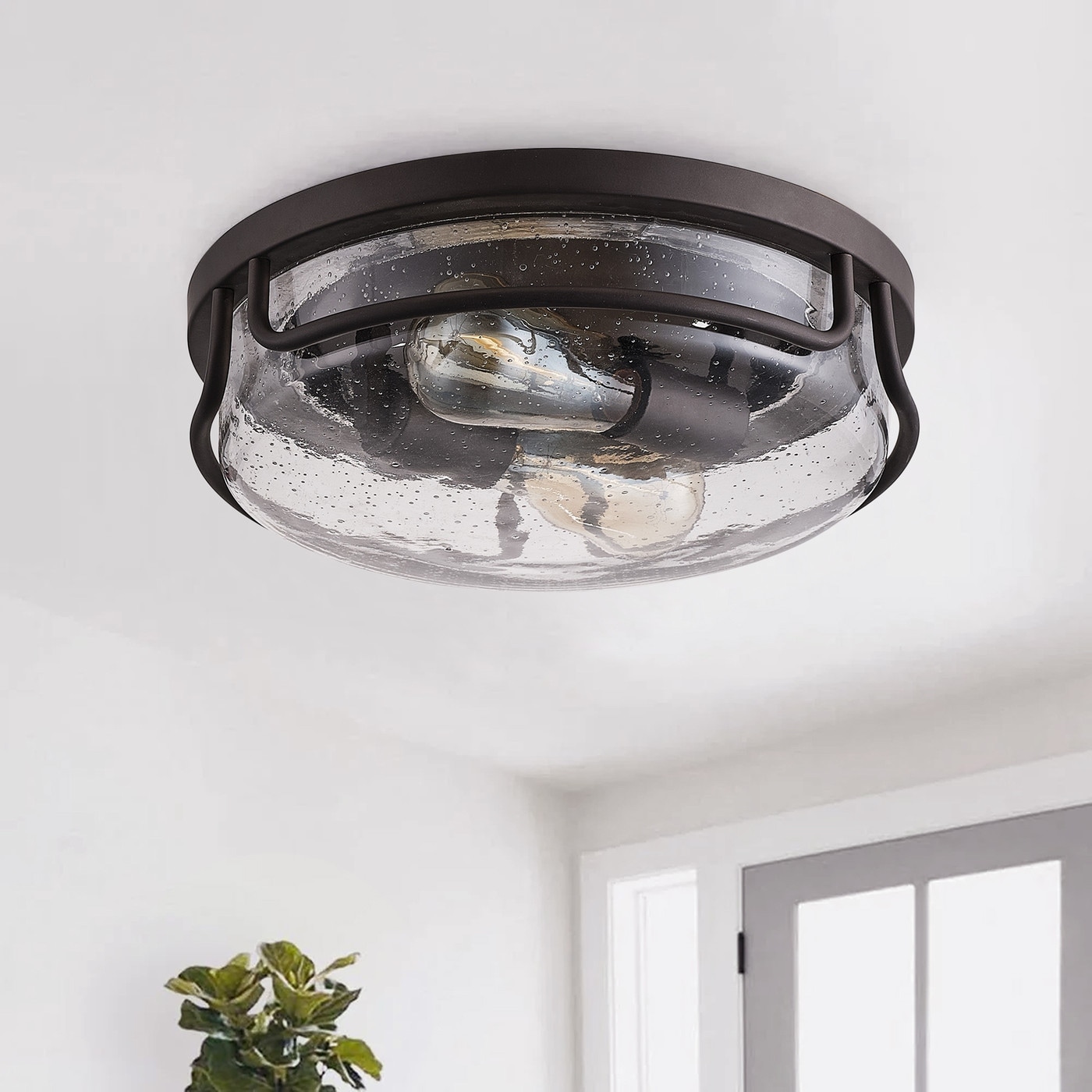 Vintage Rustic 2-Light Clear Glass Design Flush Mount Ceiling Lamp