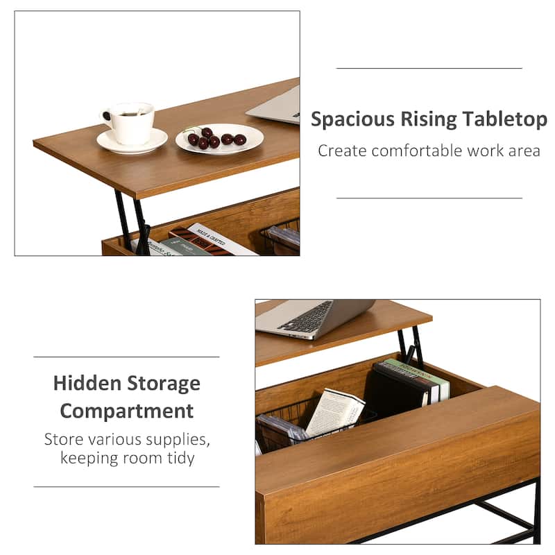 HOMCOM Lift Top Coffee Table with Hidden Storage Compartment and Steel Legs for Living Room
