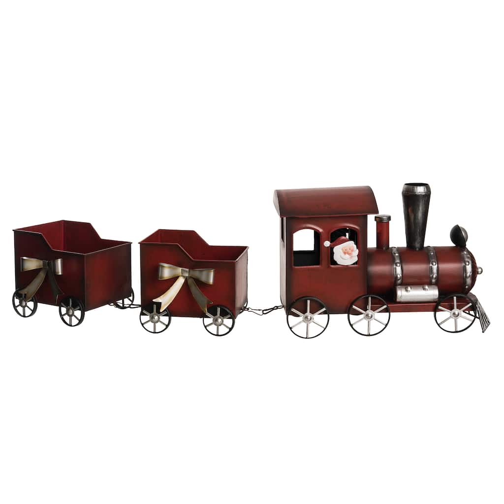Transpac Metal 35.5 in. Red Christmas Nostalgic Train Set of 3