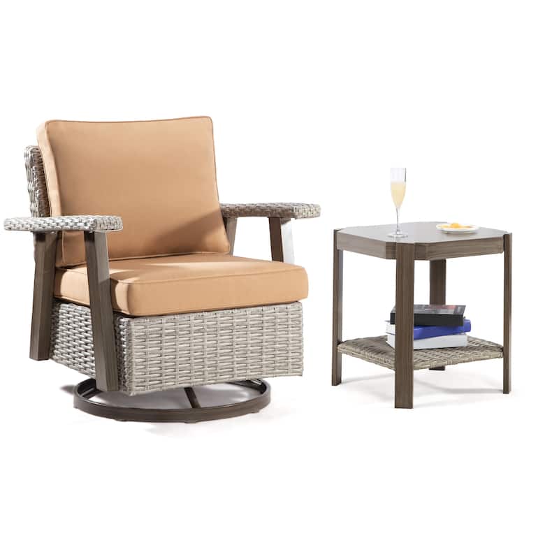 Cozywor Wicker Patio Rocking Chair Swivel Lounge Chair
