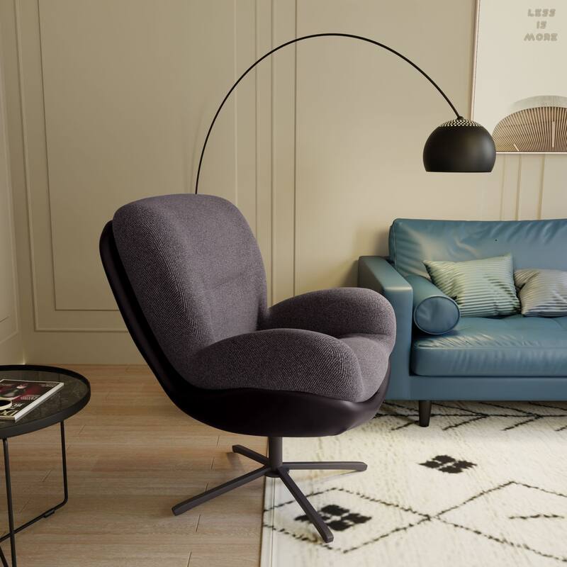 Modern 32.25" Chenille 360° Swivel Lounge Chair with Faux Leather Metal Base Frame