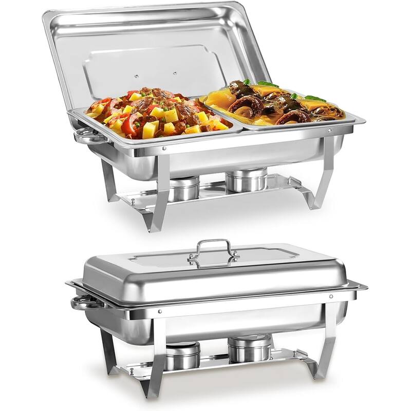 4 Pack Chafing Dish Buffet Set, 8QT Stainless Steel 1/2 Size Pan Chafing Dish, Chafers and Buffet Warmer Sets for Wedding - 2 Piece