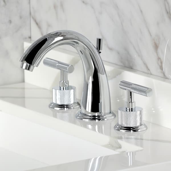 slide 2 of 37, Kingston Brass Convergent Two-Handle 3-Hole Deck Mount Widespread Bathroom Faucet with Knurled Handle and Brass Pop-Up Drain