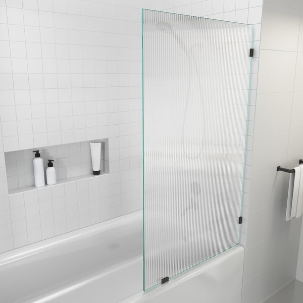 Glass Warehouse 58.25" x 34" Frameless Shower Door - Single Fixed Bath Panel Fluted Frosted. Opens flyout.