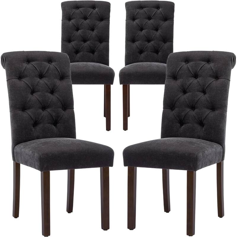 Tufted Parsons Upholstered Dining Side Chairs with Solid Wood Legs and Padded Seat