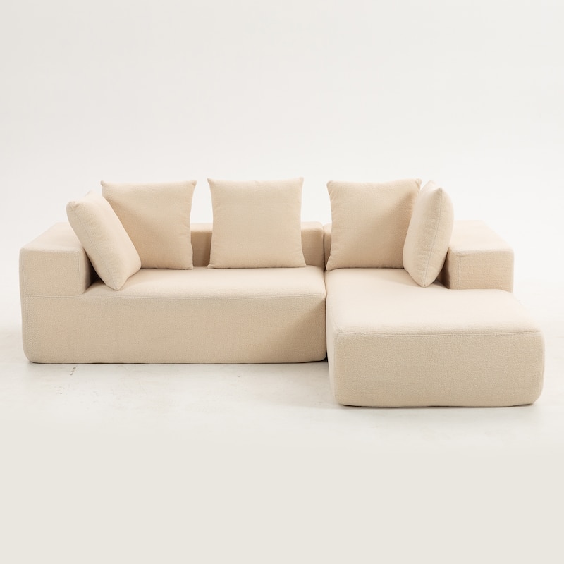 L-Shaped Modular Sectional Sofa, Full Foam Compressed Deep Seat Sofa, Upholstered Corner Sofa with 5 Throw Pillows