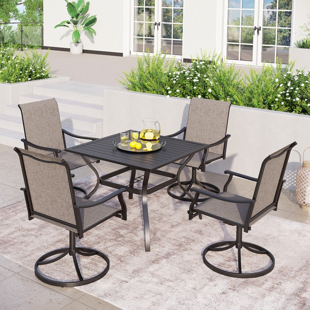 MAISON ARTS 5-Piece Patio Dining Set, Metal Table and 4 Textilene Fabric Swivel Dining Chairs