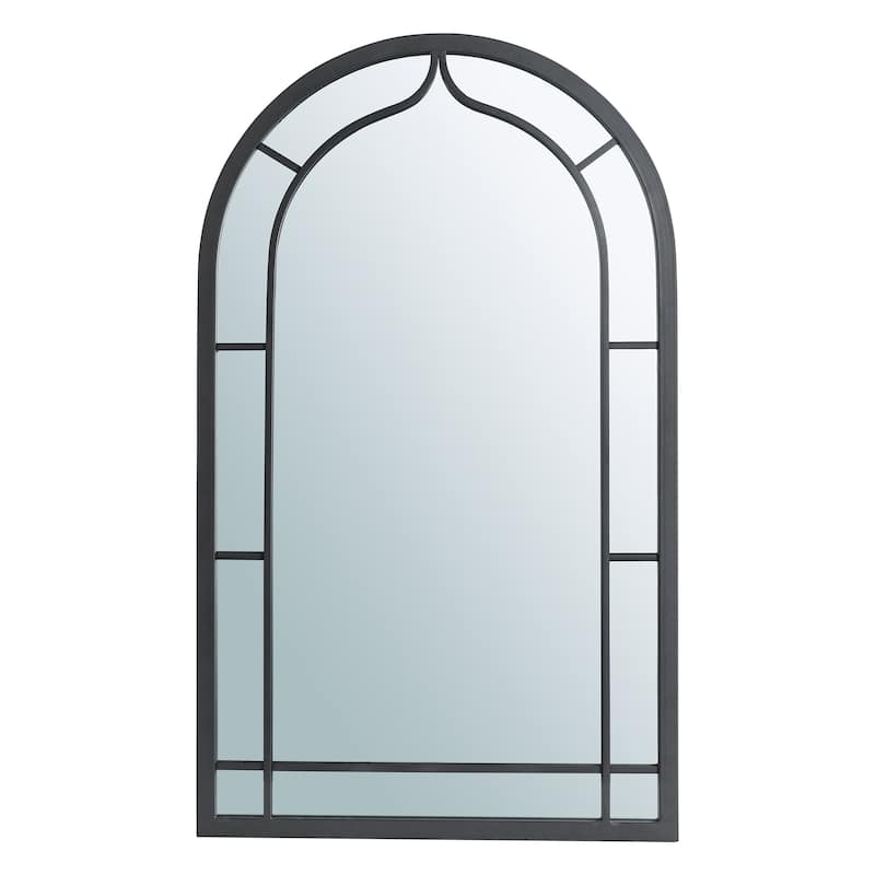 Glitzhome 33"H Modern Arched Black Metal Decorative Wall Mirror Bathroom Living Room - 33" - Black