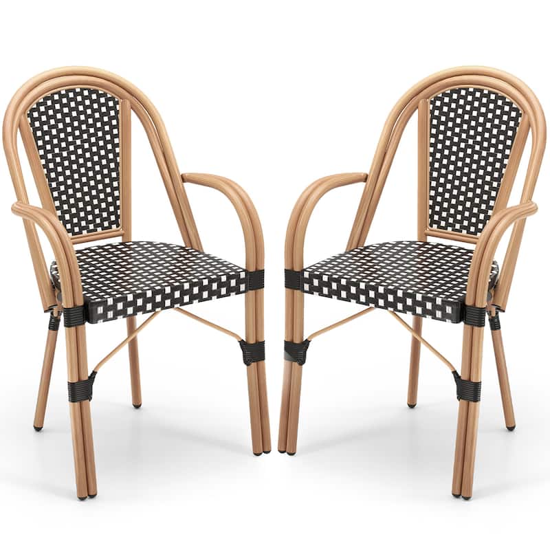 Gymax Outdoor French Bistro Chairs 2 PCS w/ Armrests Galvanized Metal